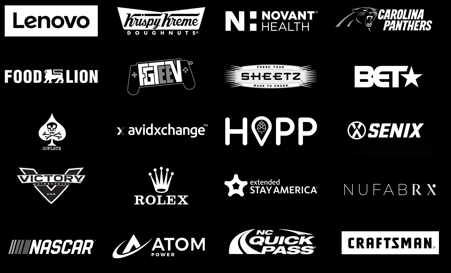 Brands Who Trust Fortitude to Deliver High Quality Content: Lenovo, Krispy Kreme, Novant Health, The Carolina Panthers, Food Lion, FGTEEV, SHEETZ, BET, Soflete, AvidXChange, Hopp, Senix, Victory, Rolex, Extended Stay America, NuFabrx, Nascar, Atom Power, NC QuickPass, Craftsman